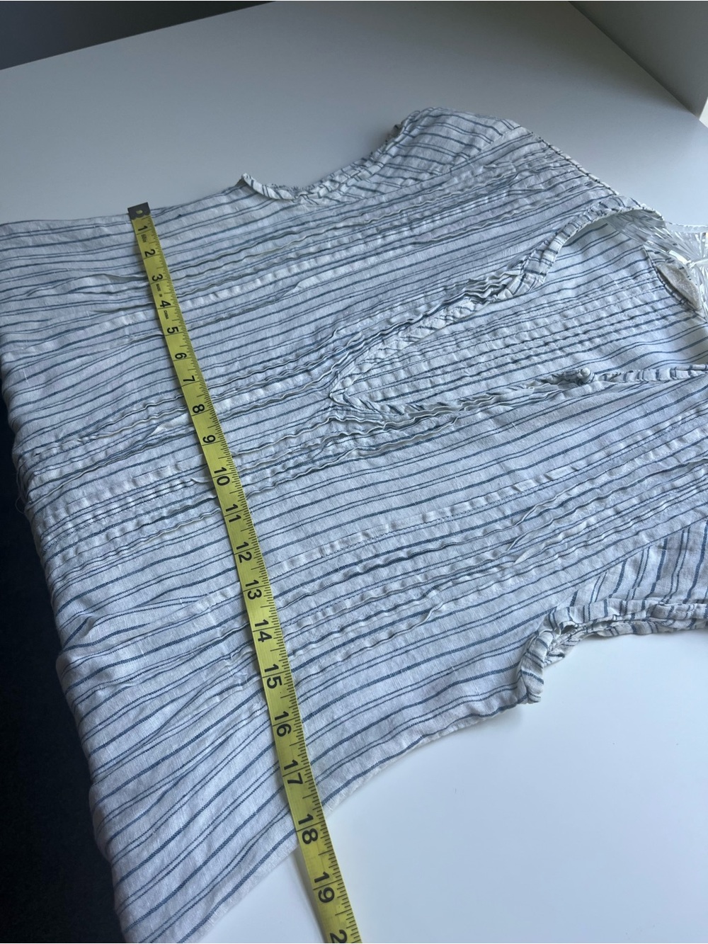 CP Shades Regina 100% Linen Tunic Top Cap Sleeve Blue Stripe Coastal Beach S - Picture 7 of 8